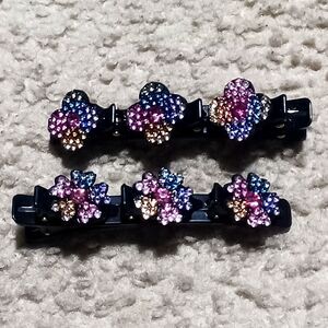 Rainbow Rhinestone Black Hair Clips, Set of 2